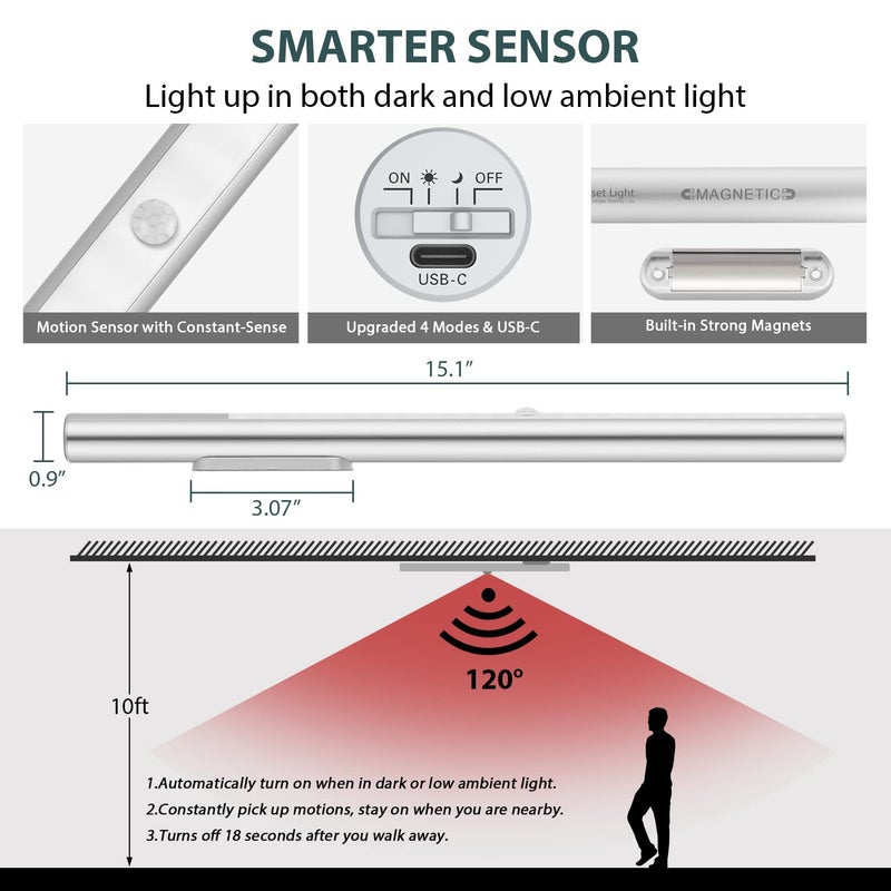 BLS LED Closet Light Battery Operated, T402 Super Bright Wireless Under Cabinet Lighting | Motion Sensor Light | Large 4500mAh Rechargeable Battery Powered | 4000K Daylight White | 180 Days Run Time - Image 4